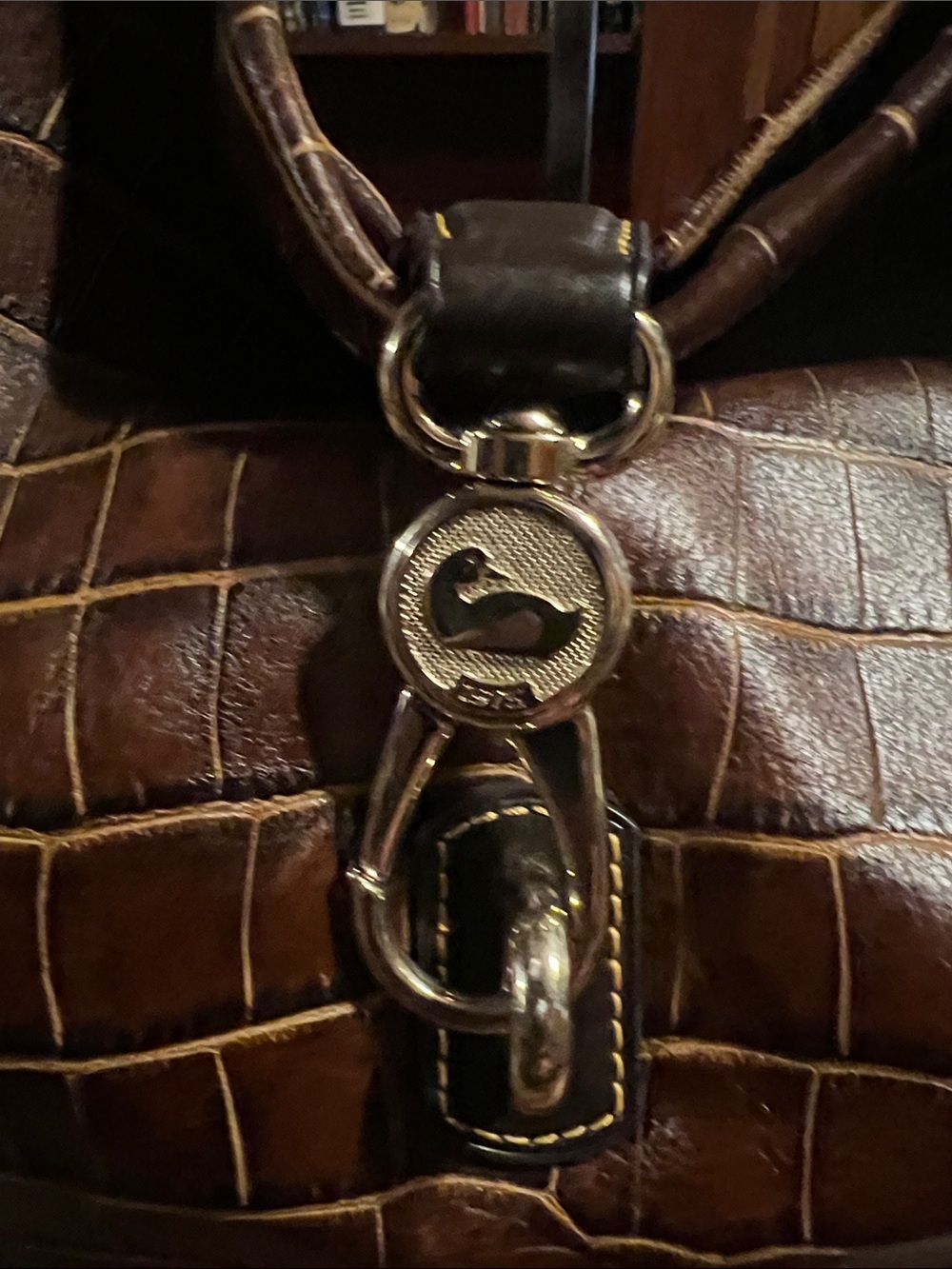 Dooney brown Croc-Embossed Leather Shoulder Bag - Picture 3 of 10